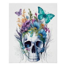 Sugar Skull och Wildblommor Wall Art