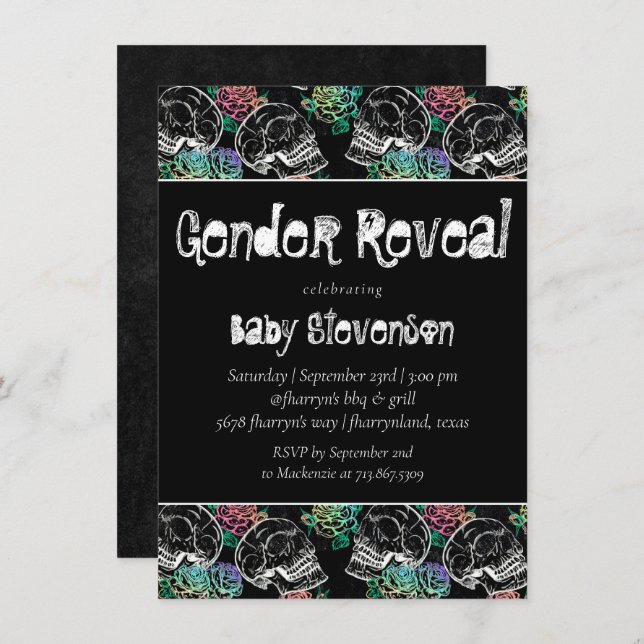 Sugar Skull Ombre Ro | Pastellprogram för Gender Inbjudningar (Fram/baksida)