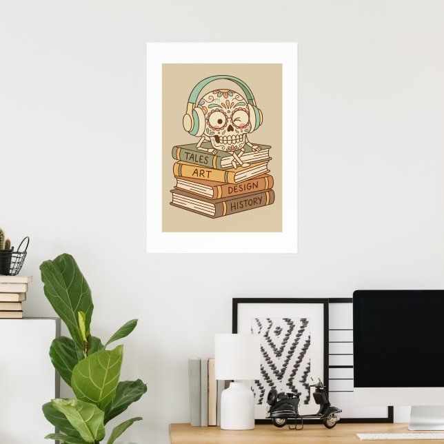 Sugar Skull Passionate About Reading Poster (Hemmakontoret)