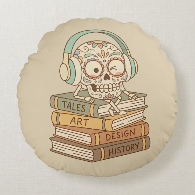 Sugar Skull Passionate About Reading Rund Kudde (Framsidan)