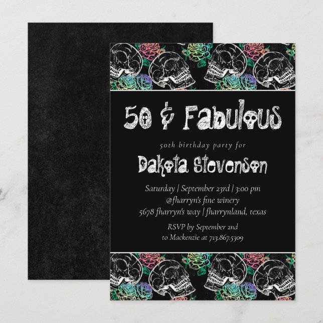 Sugar Skull Pastel Ro | Ombre 50:e födelsedagen Inbjudningar (Fram/baksida)