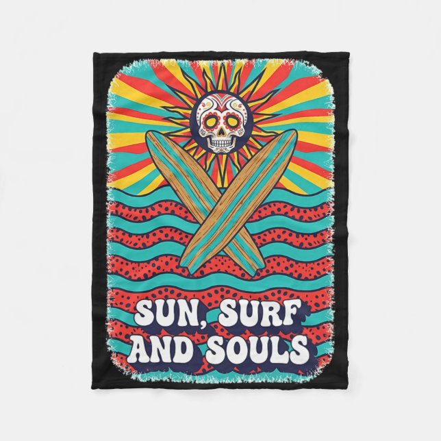 Sugar Skull Psychedelic Sun Retro Surf Ocean Waves Fleecefilt (Framsidan)