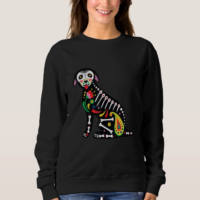 Sugar Skull Pug Dia De Los Muertos Halloween Dog M T Shirt (Framsida)