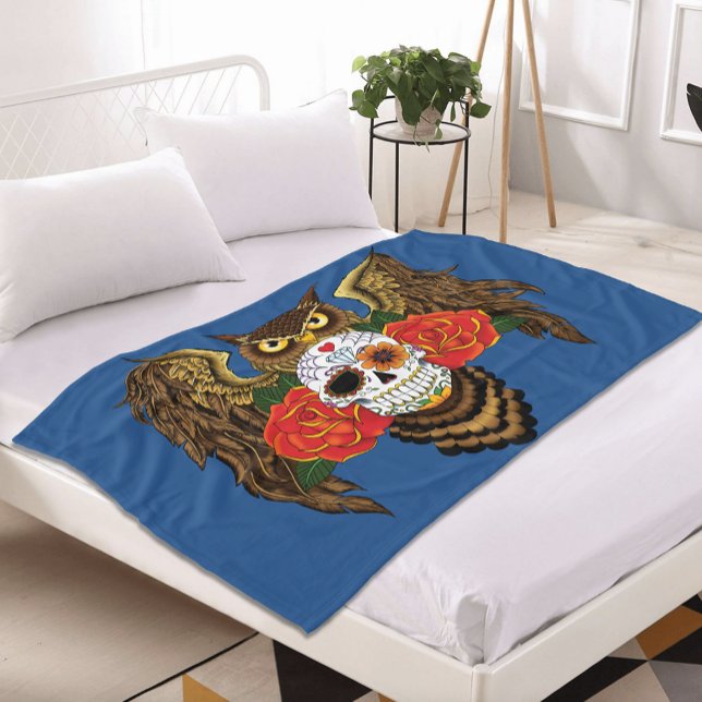 Sugar Skull Ro Uggla Fleecefilt (Skapare uppladdad)