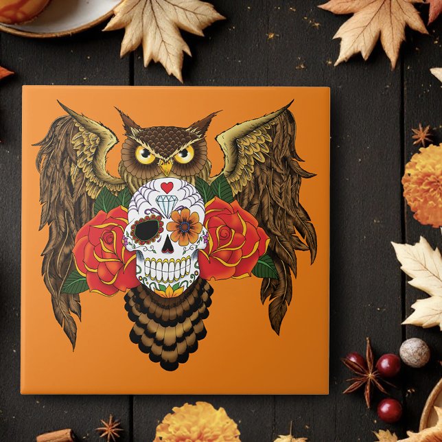 Sugar Skull Ro Uggla Kakelplatta (Skapare uppladdad)