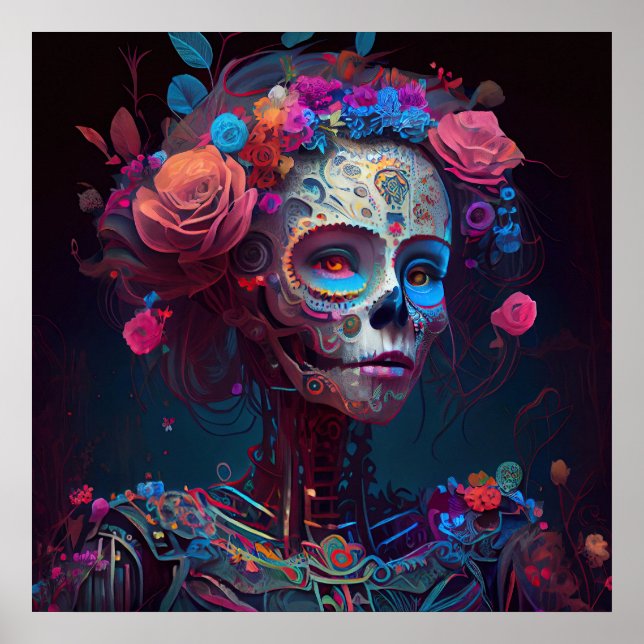Sugar Skull Robotic Woman Day of the dead Poster (Framsidan)