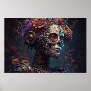 Sugar Skull Robotic Woman Day of the dead Poster