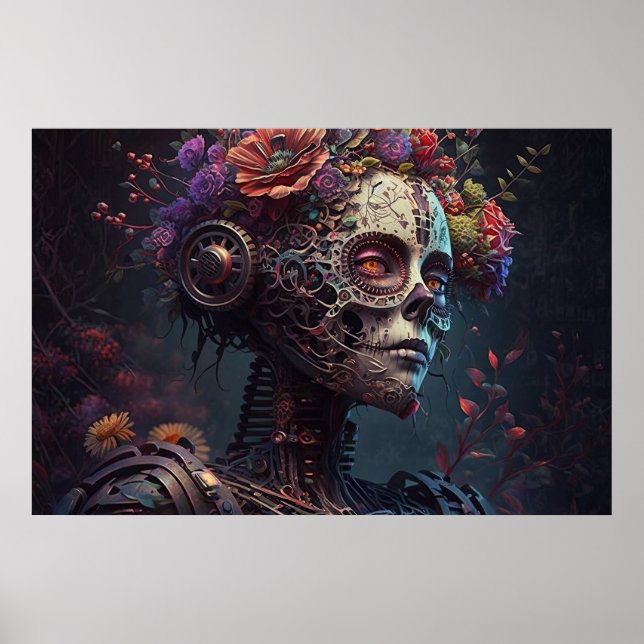 Sugar Skull Robotic Woman Day of the dead Poster (Framsidan)