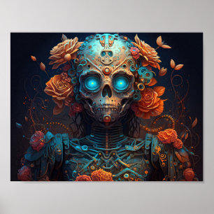 Sugar Skull Robotic Woman Day of the dead Poster