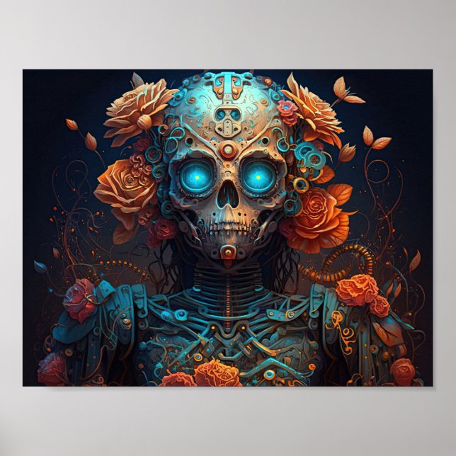 Sugar Skull Robotic Woman Day of the dead Poster (Framsidan)