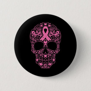 Sugar Skull Rosa Ribbon Calavera Breast Cancer Awa Knapp