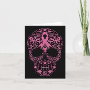 Sugar Skull Rosa Ribbon Calavera Breast Cancer Awa Kort