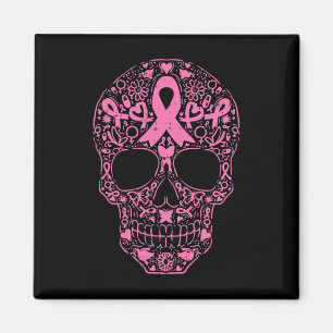 Sugar Skull Rosa Ribbon Calavera Breast Cancer Awa Magnet