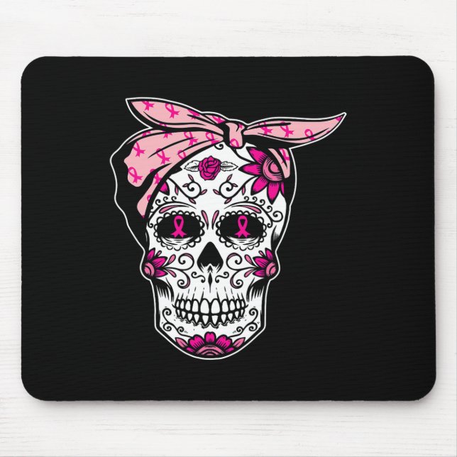 Sugar Skull Rosa Ribbon Coola Breast Cancer Awaren Musmatta (Framsidan)