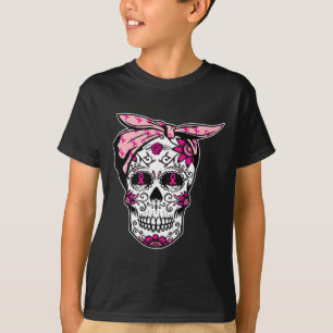 Sugar Skull Rosa Ribbon Coola Breast Cancer Awaren T Shirt