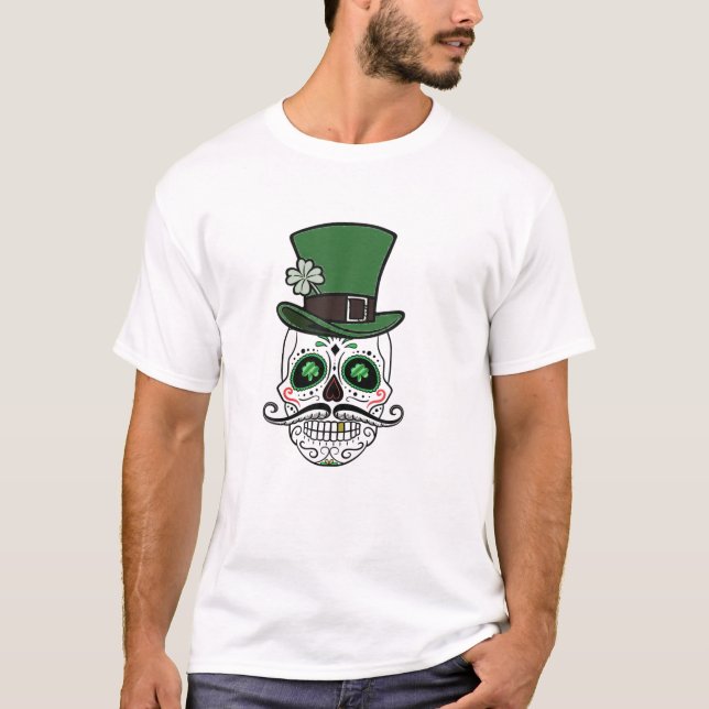 Sugar Skull Saint Patricks Day Dead Leprechaun T Shirt (Framsida)