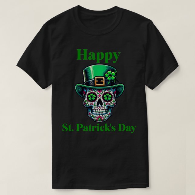 Sugar Skull Saint Patricks Day of Dead Hat Grönt T Shirt (Design framsida)