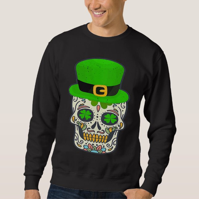 Sugar Skull Saint Patricks Day Of Dead Lucky Hallo Lång Ärmad Tröja (Framsida)
