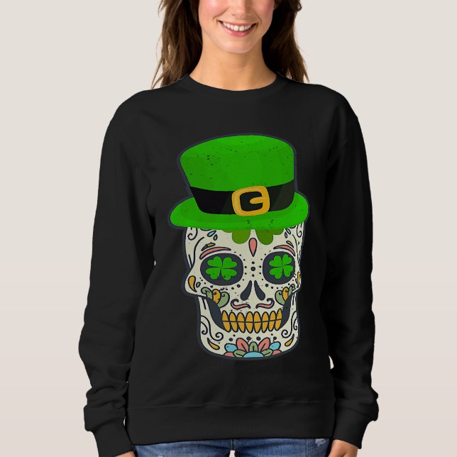 Sugar Skull Saint Patricks Day Of Dead Lucky Hallo T Shirt (Framsida)