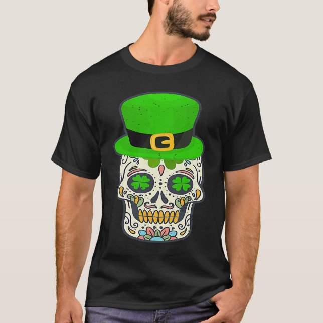 Sugar Skull Saint Patricks Day Of Dead Lucky Hallo T Shirt (Framsida)