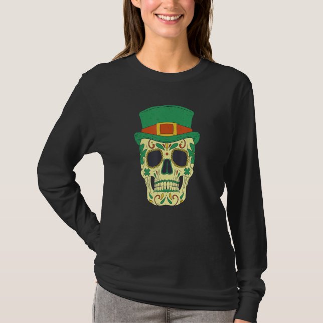 Sugar Skull Saint Patricks Day of Dead Mexican Men T Shirt (Framsida)