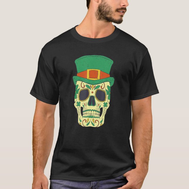 Sugar Skull Saint Patricks Day of Dead Mexican Men T Shirt (Framsida)