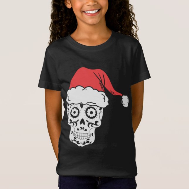 Sugar Skull Santa Funny jul T Shirt (Framsida)