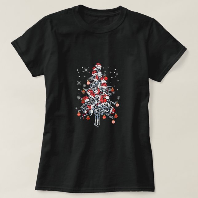 Sugar Skull Santa Hat Julgran Funny Julafton T Shirt (Design framsida)