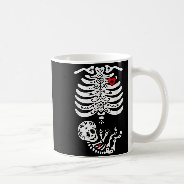 Sugar Skull Skeleton Halloween Pregnancy Annouceme Kaffemugg (Höger)