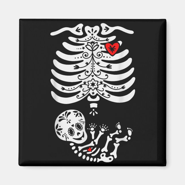 Sugar Skull Skeleton Halloween Pregnancy Annouceme Magnet (Framsidan)