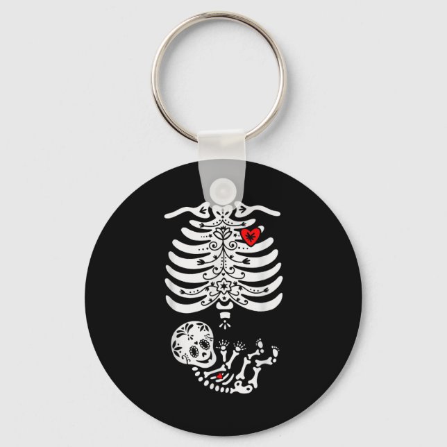 Sugar Skull Skeleton Halloween Pregnancy Annouceme Nyckelring (Framsida)