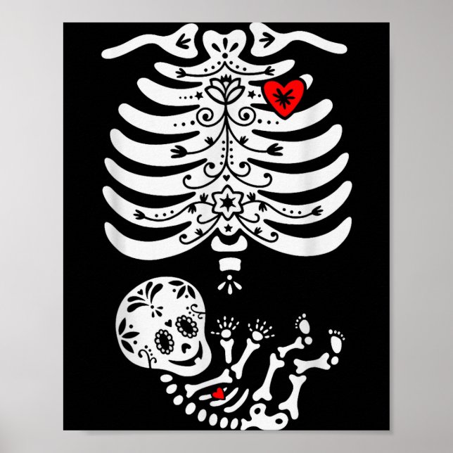 Sugar Skull Skeleton Halloween Pregnancy Annouceme Poster (Framsidan)