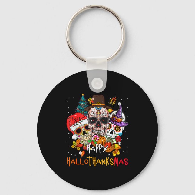 Sugar-skull Skeleton Halloween Xmas Happy Hallotha Nyckelring (Framsida)