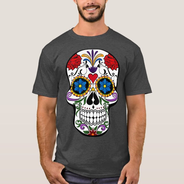Sugar Skull Skeleton Women Manar Halloween Gift T Shirt (Framsida)