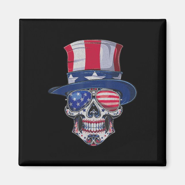 Sugar Skull Solglasögon USA Flagga Minnesdagen 4 j Magnet (Framsidan)