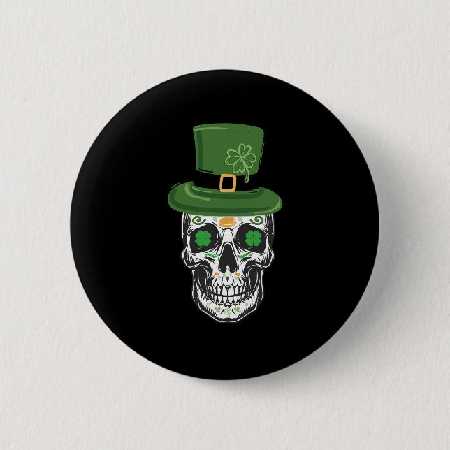 Sugar Skull St Patrick Day Leprechaun Shamrock Knapp (Framsida)