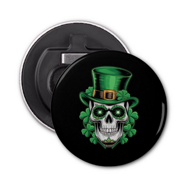 Sugar Skull St Patrick Day Lucky Shamrock Flasköppnare (Framsidan)