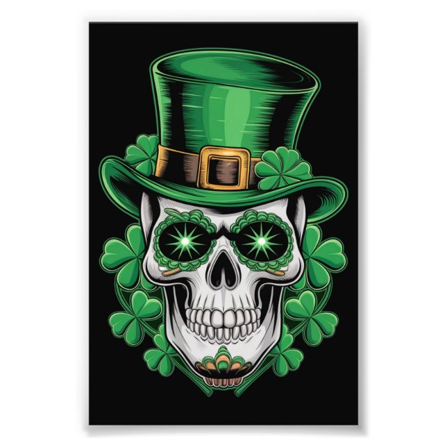 Sugar Skull St Patrick Day Lucky Shamrock Fototryck (Framsidan)
