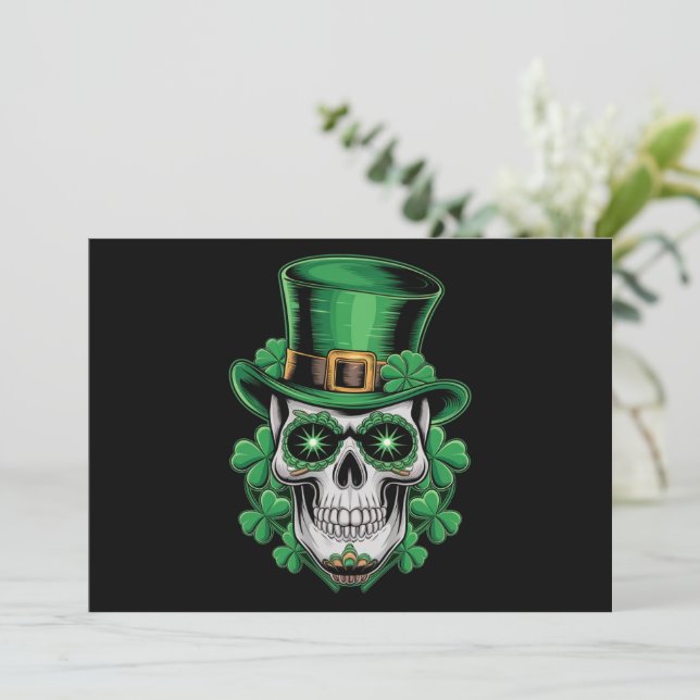 Sugar Skull St Patrick Day Lucky Shamrock Inbjudningar (Stående Fram)