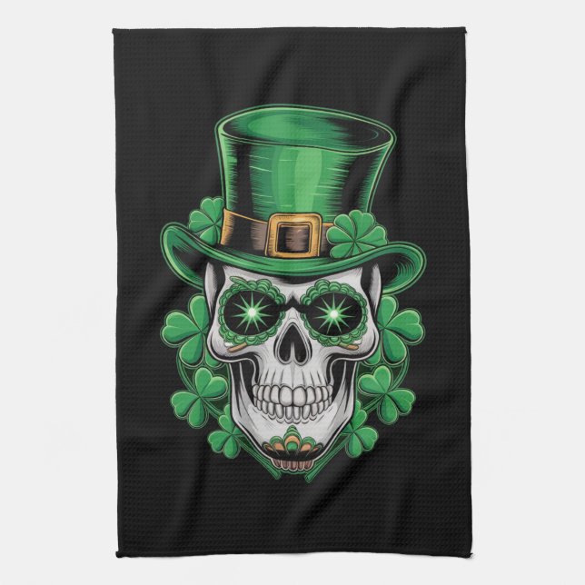 Sugar Skull St Patrick Day Lucky Shamrock Kökshandduk (Vertikal)