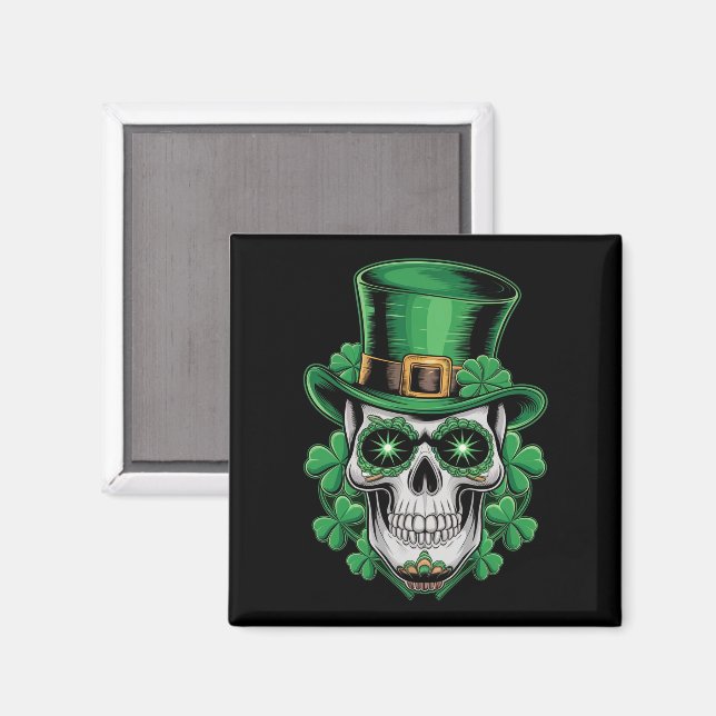 Sugar Skull St Patrick Day Lucky Shamrock Magnet (Front/Back)