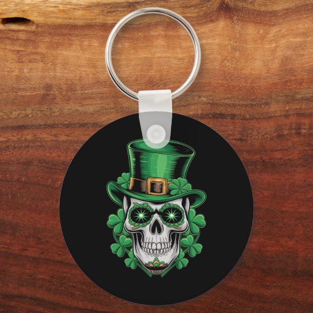 Sugar Skull St Patrick Day Lucky Shamrock Nyckelring (Framsida)