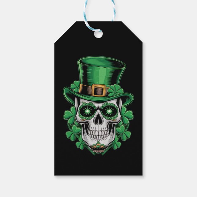 Sugar Skull St Patrick Day Lucky Shamrock Presentetikett (Baksidan)