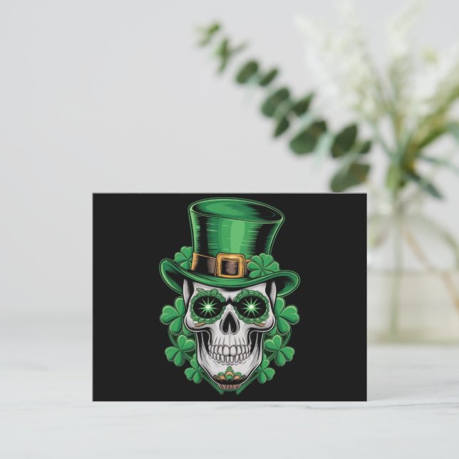 Sugar Skull St Patrick Day Lucky Shamrock Vykort (Stående Fram)