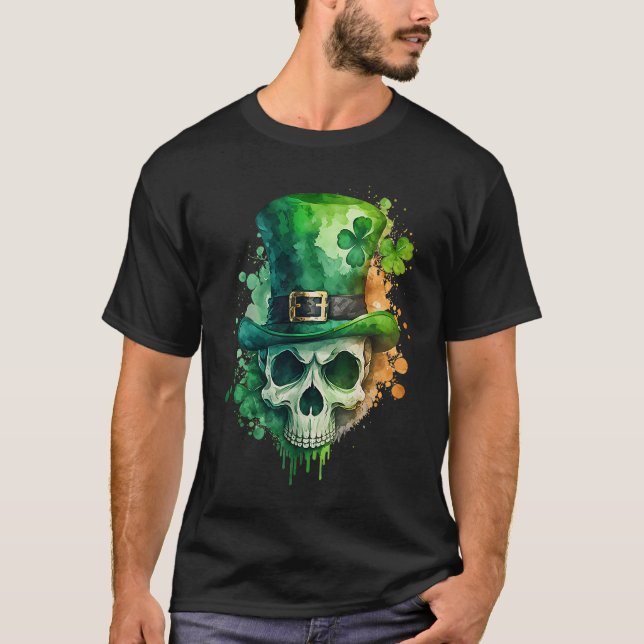 Sugar Skull St patricks day Irish Skull Leprechaun T Shirt (Framsida)