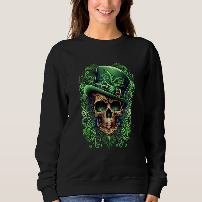 Sugar Skull St Patricks Day Irish Skull Leprechaun T Shirt (Framsida)