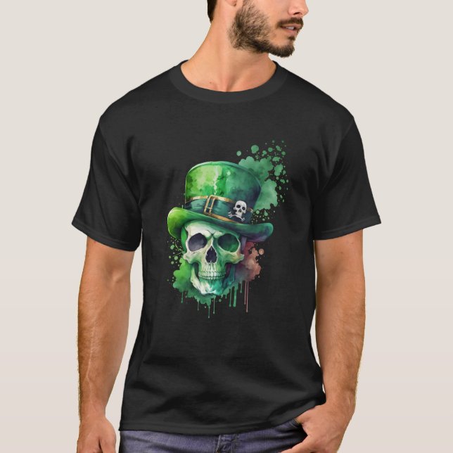Sugar Skull St Patricks Day Irish Skull Leprechaun T Shirt (Framsida)