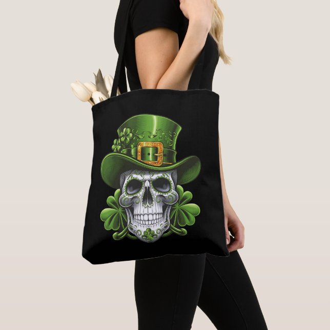 Sugar Skull St patrick's day Shamrock Tygkasse (Närbild)
