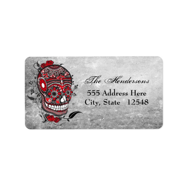 Sugar Skull Tattoo Design Mexikansk illustration Adressetikett (Framsidan)