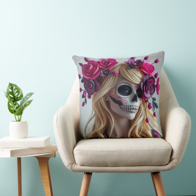 Sugar skull throw pillow kudde (Stol)